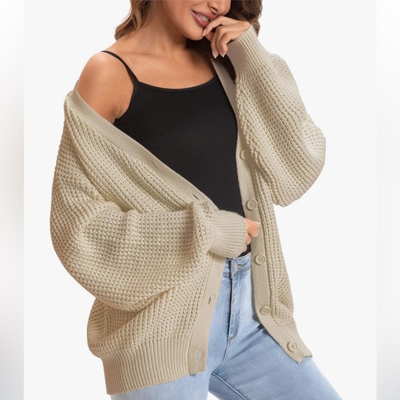 QUALFORT Cardigan Sweater 100% Cotton Button-Down Oversized Knit Cardigans - Picture 9 of 9